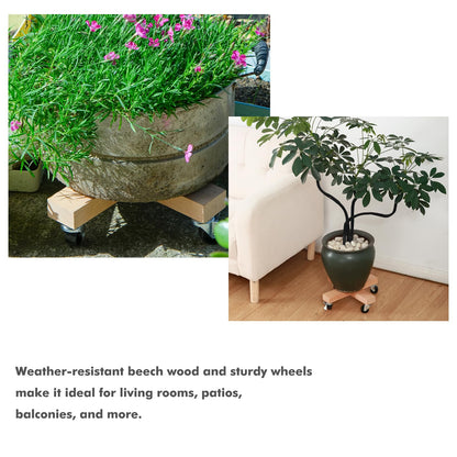 lucpur Wooden Plant Caddy with Wheels 12 Inch Rolling Plant Stand on Wheels Heavy Duty Plant Dolly for Large Plants Plant Roller with Wheels Planter Wheels Base Indoor & Outdoor