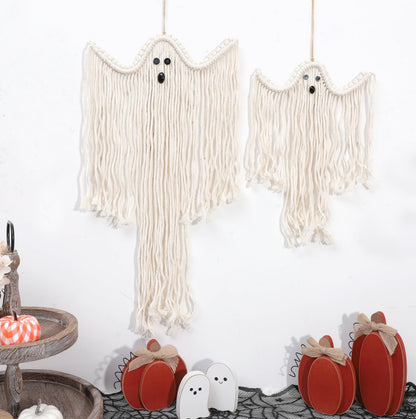 Halloween Macrame Ghost Wall Decor- Set of 2 Ghost Wall Hanging, Halloween Boho Ghost Decorations, Handmade Ghost Decor, Spooky Season Decor