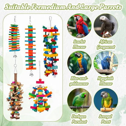 Seenelling 5 Pcs Extra Large Bird Parrot Toy Multicolored Natural Wooden Parrot Cage Chewing Toys for Large Medium Macaws Cockatoos African Grey Birds (Block and Ball)