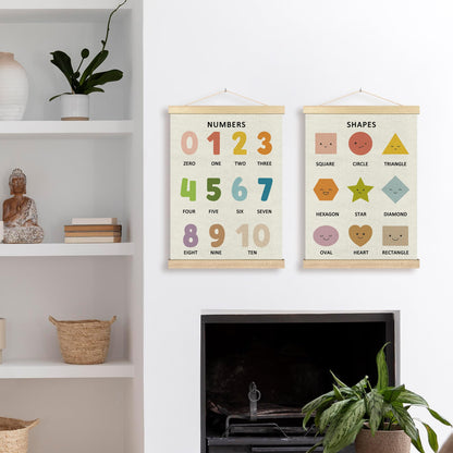 BCUANGD Classroom Wall Decor - Toddlers Kids Numbers Poster Hanger with Wood Frames Set of 2, Neutral Educational Wall Hanging Canvas Decor for Kids Room Nursery Home, 12x16 Inches