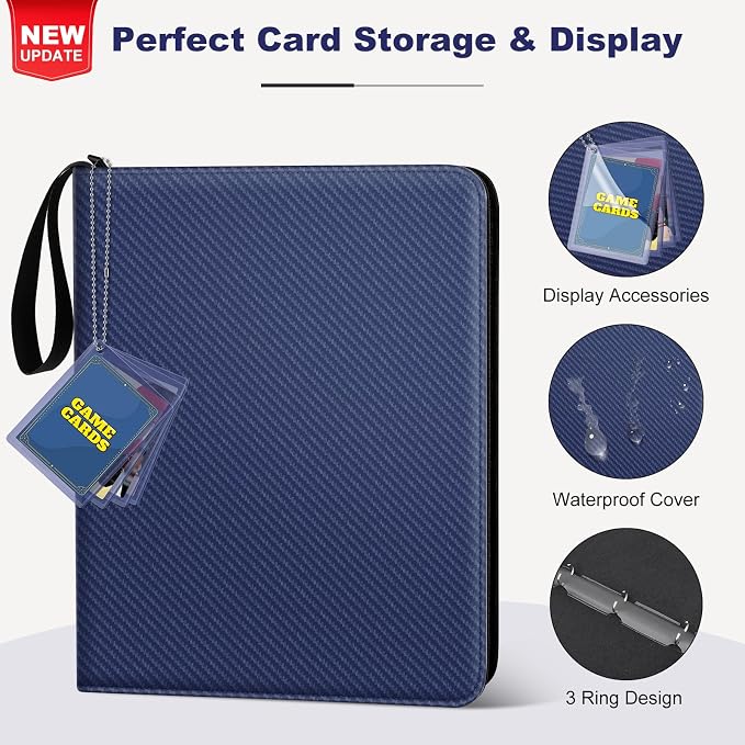 Mlikero Trading Card Binder, 9 Pocket Card Binder with Card Display Design, 720 Double Sided Pocket Collection Card Albums Fit for MTG, TCG, and Sports Cards(Blue)