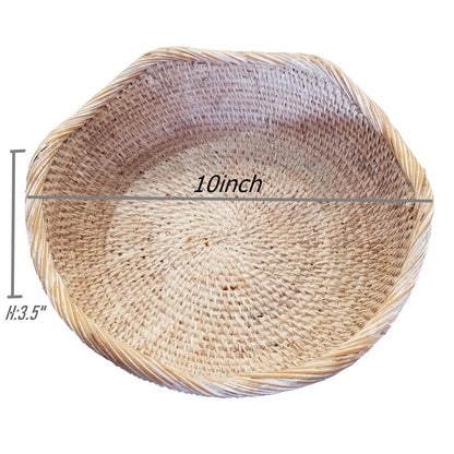 Handmade White Rattan Round Fruit Basket Food Storage Bowls Kitchen Organizer Snack Serving Bowl Wavy Edge Circle Tray Basket, Boho Home Décor Display Tray for Table, Dining Room,M