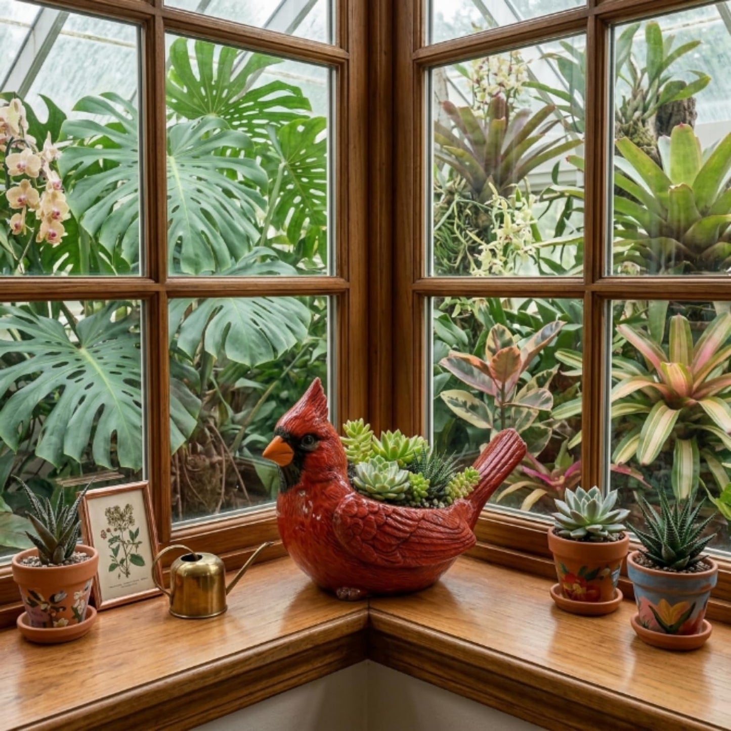 Cardinal Bird Succulent Planter, Red Resin Flower Pot with Drainage Hole, Cute Animal Decorative Plant Pot for Indoor Outdoor Succulents, Unique Gift for Bird Lovers (2Pc)