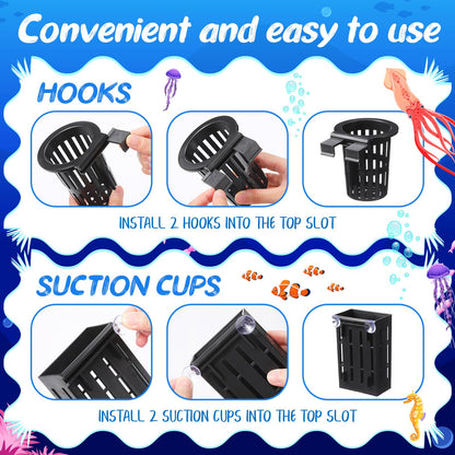 Chunful 6 Set Upgraded Large Aquarium Plant Holder Contain 6 Hanging Aquatic Pot with 36 Hooks and 12 Aquatic Planter Suction Cups for Fish Tank Aquarium Cultivation and Aquascape Decorations