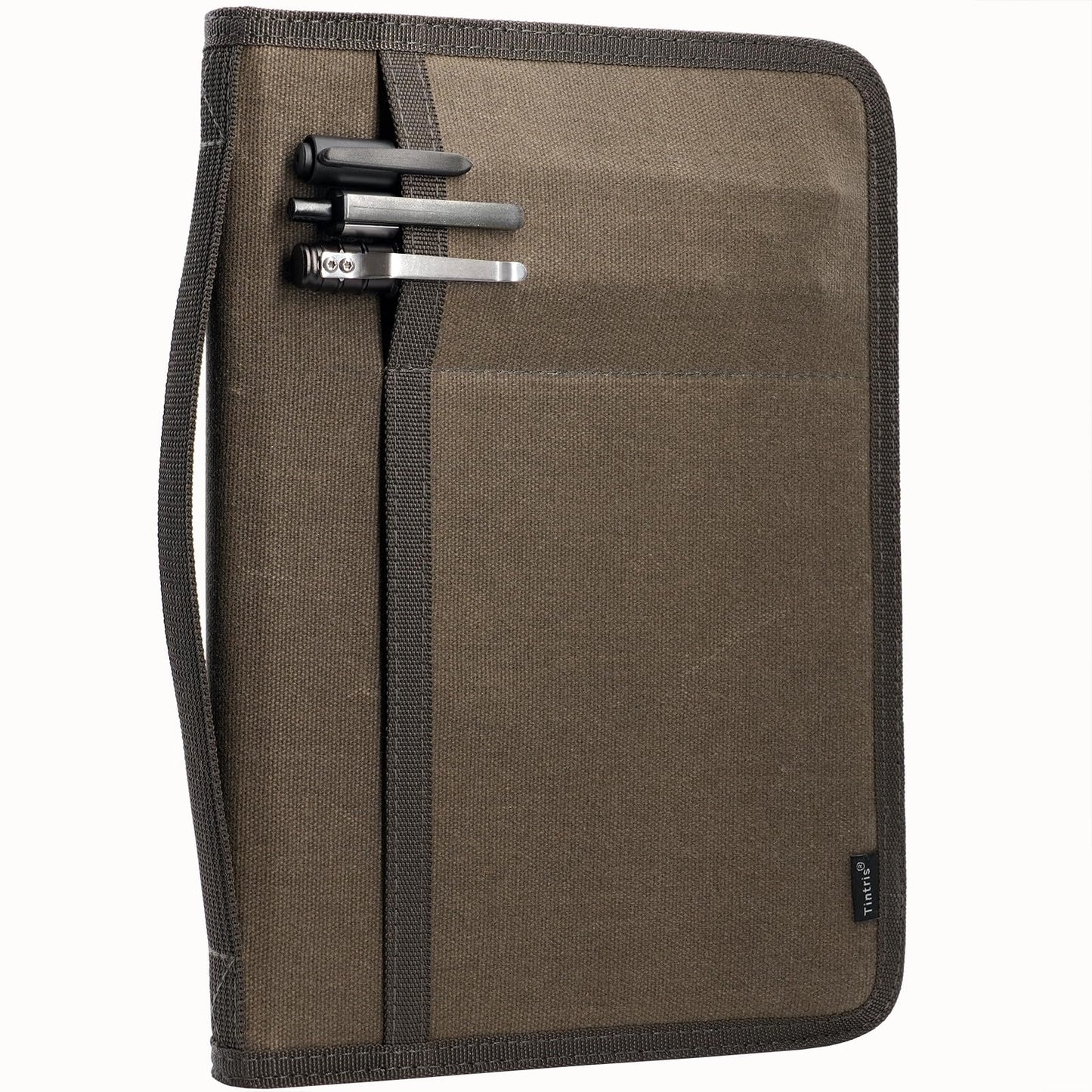Tintris A5 YKK Zipper Journal Cover for 5.5 x 8.25 Moleskine Cahier Notebook Sketchbook, Classy Waxed Canvas Cover for A5 Planner with Pen Holder, also for 5 x 8 Legal pads, Water Resistant, Olive