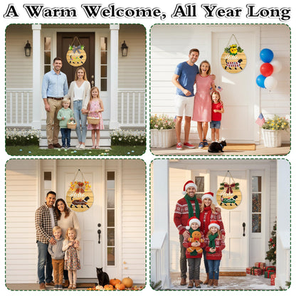 19pcs Interchangeable Welcome Sign Black Cat - Interchangeable Holiday Cat Decor Door Hanger, Upgraded Strong Magnet Extra Secure Fit, Seasonal Welcome Cat Wreaths Decoration for Front Door