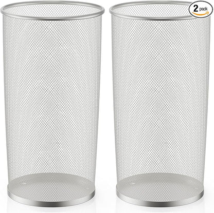 19.5" H Mesh Umbrella Stand - Ventilated Mesh Umbrella Holder for Entryway - Extra Capacity Storage for Umbrellas Canes & More - Freestanding Indoor Organizer 10.4" L x 10.4" W x 19.5" H - 2P Silver
