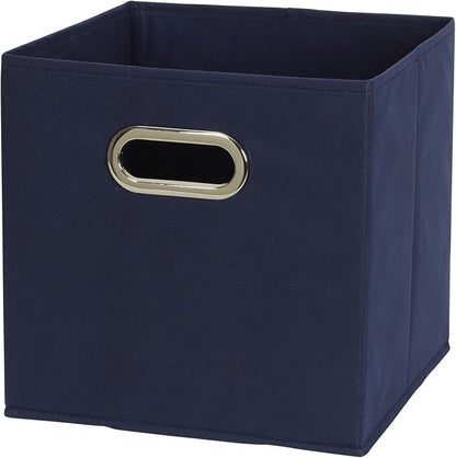 Household Essentials Fabric Storage Bins 6 Piece Set, Strong Poly-Woven Fabric, Sturdy Chipboard Sides, Grommet Front Handle, Stackable and Foldable, Classic Design, Navy