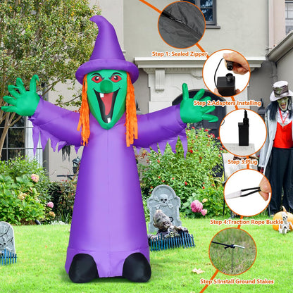 COMIN 8 FT Halloween Inflatables Shakable Witch Outdoor Decorations Blow Up Yard Scary with Built-in LEDs for Indoor Party Garden Lawn Decor