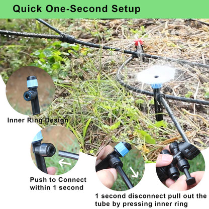 250FT Drip Irrigation System for Garden - 50FT 1/2" Main Tube & 200FT 1/4" Branch Tubing, Brass Splitter, Quick Connect Design, Perfect for Outdoor Plants, Raised Beds, Greenhouses