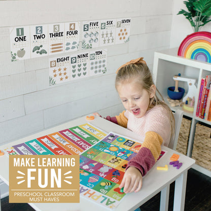 Hadley Designs Alphabet for Classroom Wall Decor - ABC Posters for Classroom Wall Chart Preschool & Kindergarten, ABC Letters & Number Line Elementary, Alphabet Cards, Greenery Classroom Decor