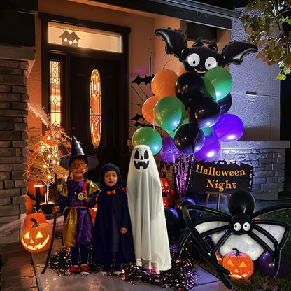 Halloween Balloon Garland Arch Kit 100+pcs Orange and Black Purple green balloons with Spooky Bat Pumpkin foil Balloons spider web for fall Halloween Party spooky-themed birthday Decorations