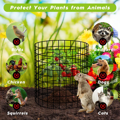 10 Pack Plant Protectors from Animals Wire Plant Protector Cage to Keep Animals Out with Zip Ties & Stakes, 30 Panels Bendable Metal Mesh for Flowers Vegetables