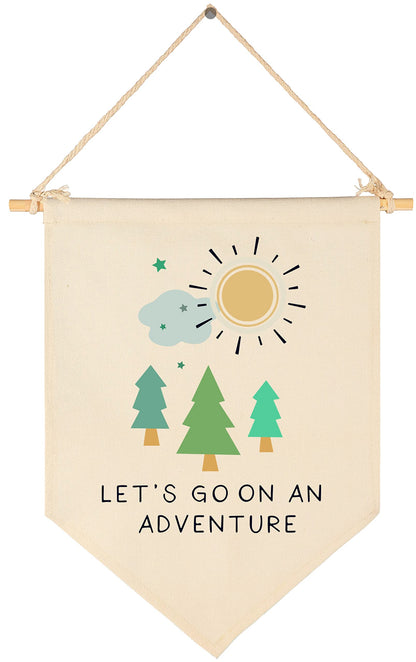 Let's Go On an Adventure-Forest Adventure Nursery Art-Canvas Hanging Pennant Flag Banner Wall Sign Decor Gift for Nursery Baby Kids Girl Boy Teen Bedroom Playroom Decor- Birthday Christmas Gift