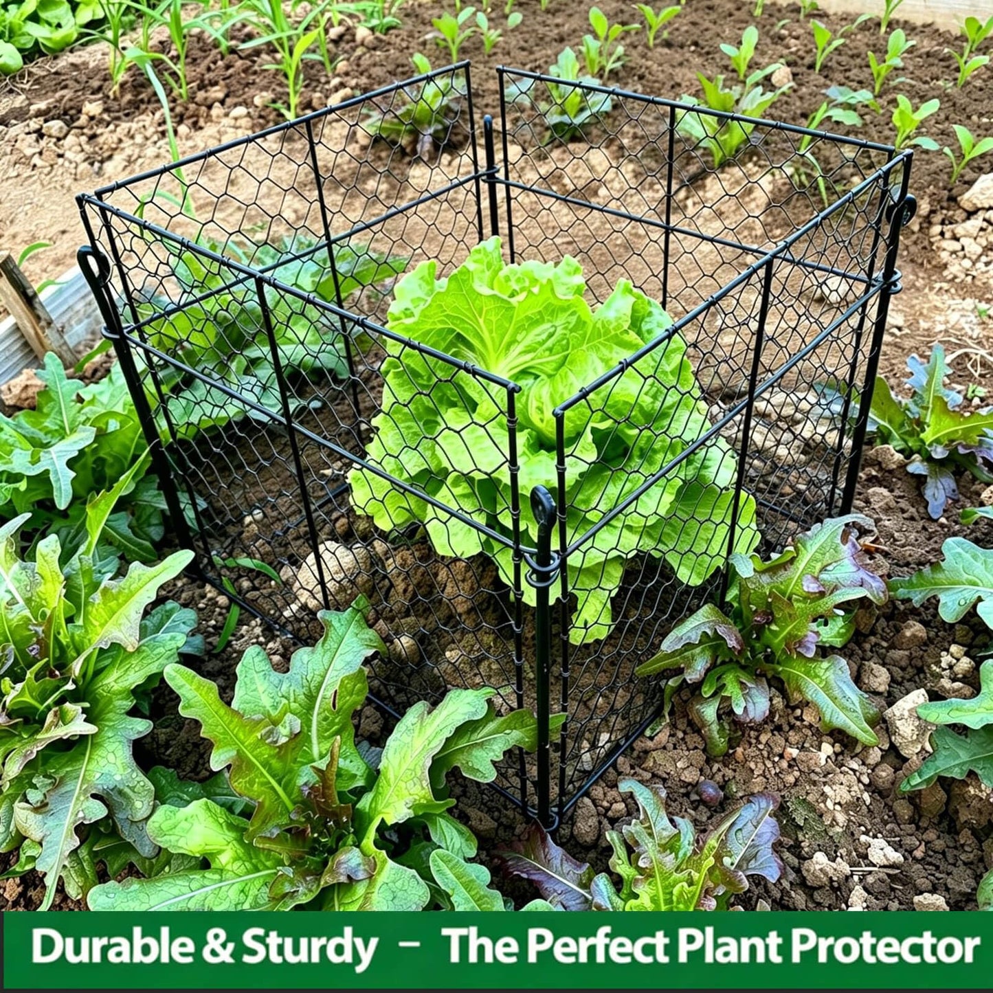 5 Pack Plant Protectors from Animals, 20Pcs 1" Mesh DIY Plant Cages 13.8"x13.8"x12", Metal Garden Animal Barrier with Stakes, Keep Rabbits & Chipmunks Out for Vegetables, Shrubs & New Plants