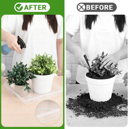 GREANER Plant Water Catcher Tray, Clear 12 Inch Heavy Duty Plastic Square Plant Saucers for Indoors Outdoor, Flower Planter Drip Trays for Pots(2 PCS)
