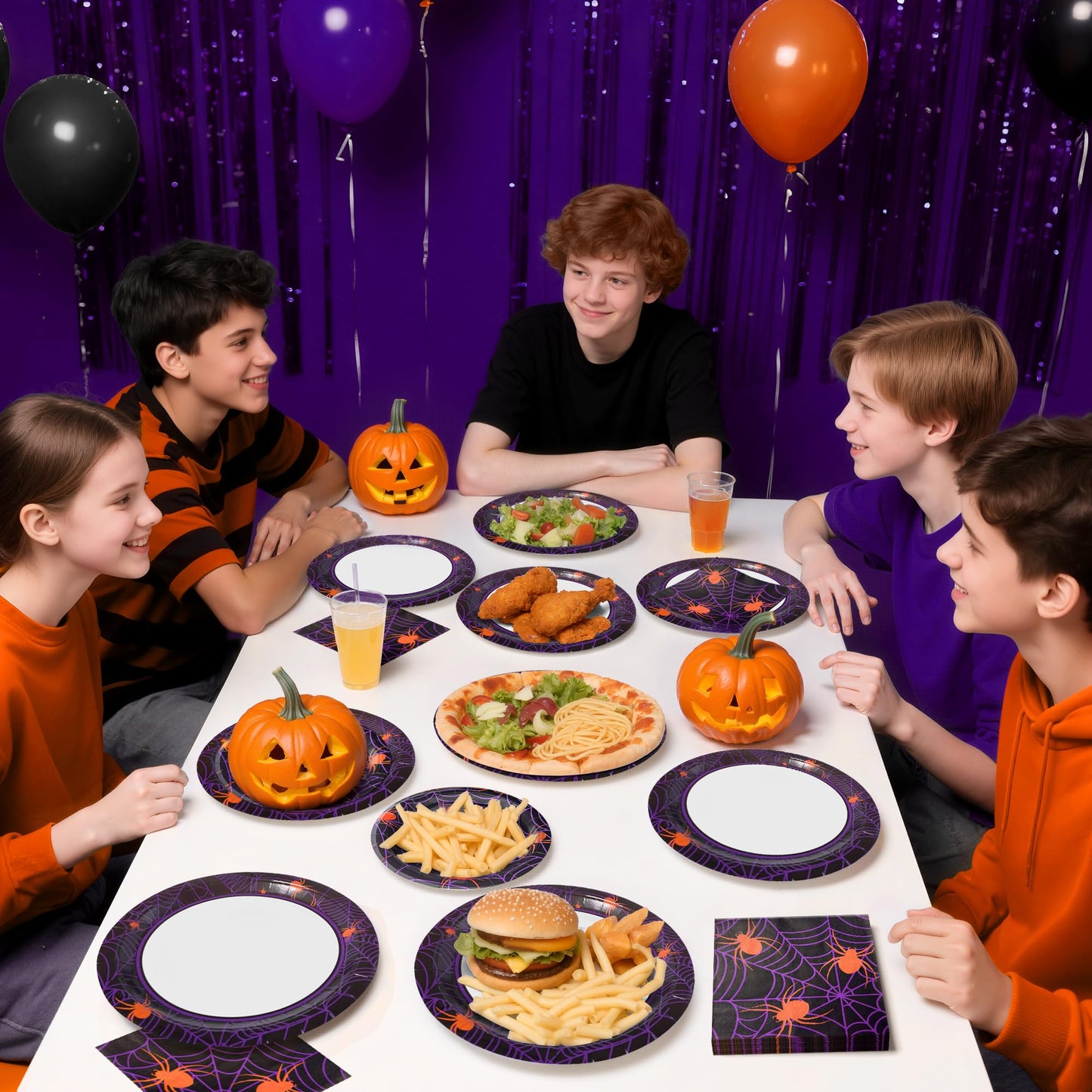 Watch Me Fly 75pcs Spider Party Supplies - Disposable Spider Web Paper Plates & Napkins (25pcs 9" & 7" Plates, 25pcs Napkins) for Birthdays, Halloween, Birthday, and Parties Decoration