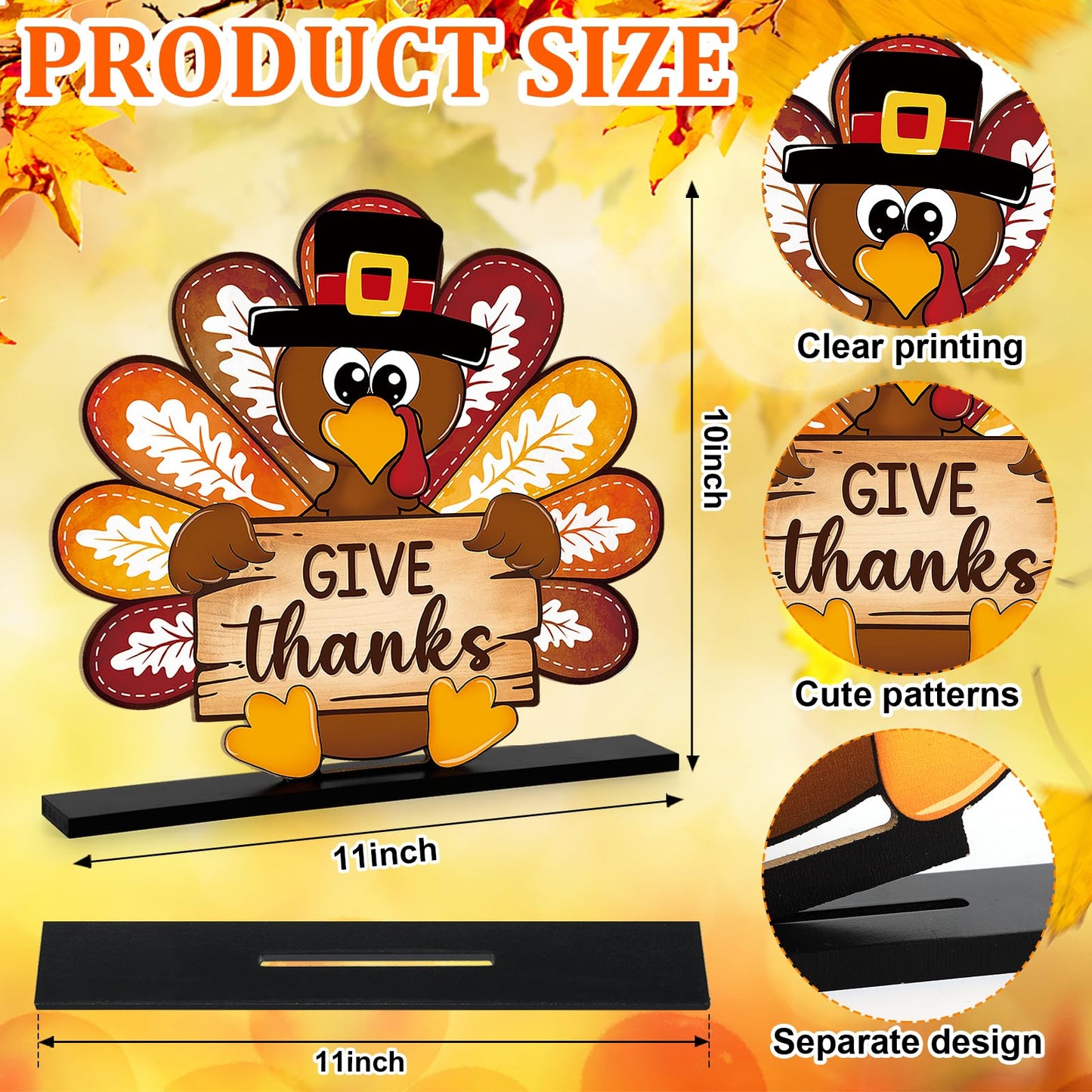 Thanksgiving Decorations Wooden Turkey Table Sign Fall Pumpkin Autumn Table Centerpieces Standing Tabletop Happy Thanksgiving for Holiday Harvest Home Room shelf Farmhouse Decorations Thanks Gives