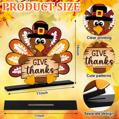Thanksgiving Decorations Wooden Turkey Table Sign Fall Pumpkin Autumn Table Centerpieces Standing Tabletop Happy Thanksgiving for Holiday Harvest Home Room shelf Farmhouse Decorations Thanks Gives