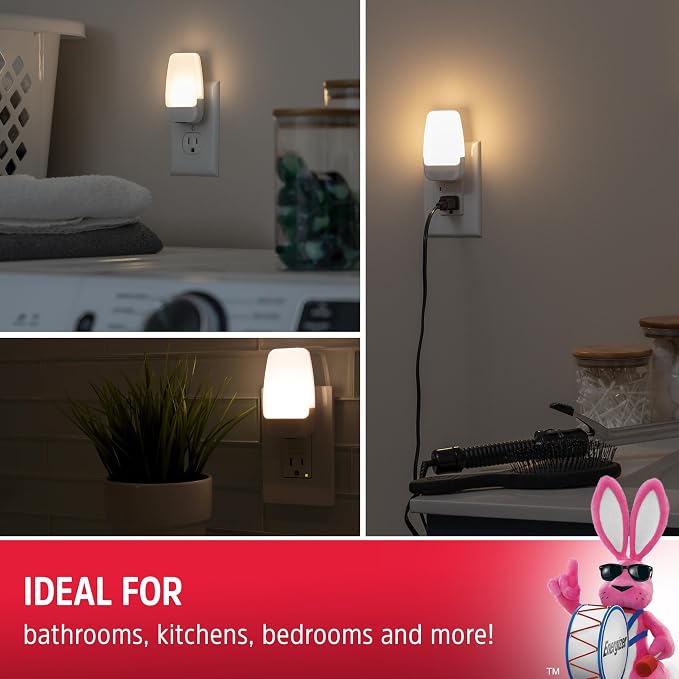 Energizer Night Lights Plug into Wall, 2-Pack, LED Plug in Nightlight, Soft Warm White, Dusk to Dawn Sensor, Adults, Kids, Bedroom, Bathroom, Nursery, Hallway, Kitchen, UL Safety Listed, 81565