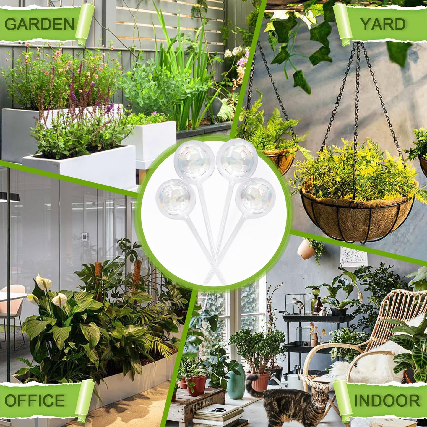 Pynqdfu 4 Pcs Plant Watering Globes,Rainbow Gradient Glass Watering Devices,Self Watering Planter Insert Plant Accessories for Indoor,Outdoor,Flowerpot,Hanging Plants,Home Garden,8.7" L×2.8" D