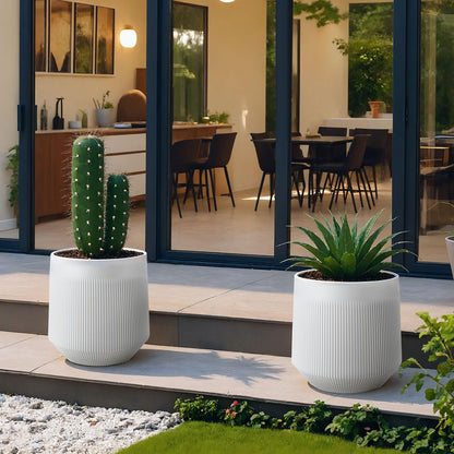 Yaghpy Plant Pots，Set of 2 Plastic Large Pots for Indoor Plants,Flower Pots Outdoor Planters with Drainage Hole and Seamless Saucer,(White 12Inches)