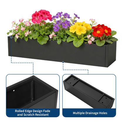 Garvee Metal Rectangular Planter Box 2 Pack, 36" Long Planter with Drainage Holes Hanging Flower Pot - Heavy Duty Window Sill Box Steel Planters for Outdoor/Indoor Plants, Flowers
