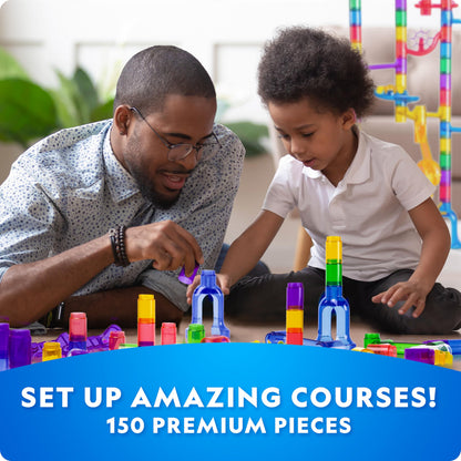 NATIONAL GEOGRAPHIC Glowing Marble Run – 150 Piece Construction Set with 30 Glow in the Dark Glass Marbles & Storage Bag, STEM Gifts for Boys and Girls, Building Project Toy (Amazon Exclusive)