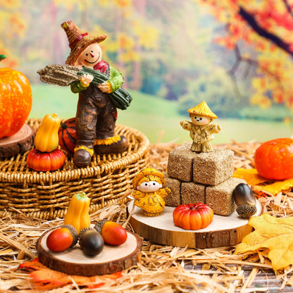 Arrowbash Fall Village Accessories Mini Hay Bales Set Fall Miniature Figurines with Acorns Pumpkins Scarecrow Simulation Farm for Dollhouse Farmhouse Autumn Harvest Thanksgiving Tabletop Decor