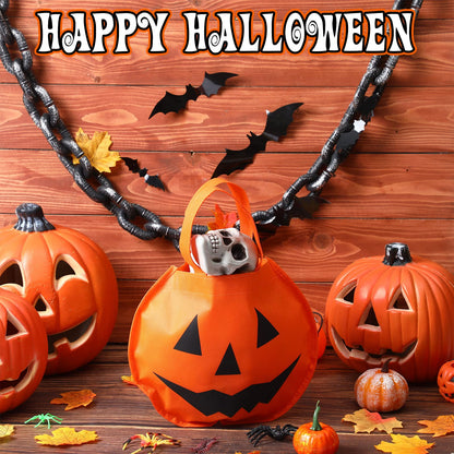 Cunno 24 Pcs Halloween Pumpkin Bags 11.8 x 9.8 Inches Non Woven Trick or Treat Bags Pumpkin Face Candy Goody Tote Gift Bucket Bag with Handles for Halloween Party Favors Supplies