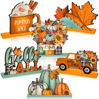 Yousoontic 6 Pcs Fall Decor for Home Fall Thanksgiving Table Decorations Centerpieces Signs Gnomes Pumpkin Truck Tabletop Signs for Autumn Photo Props Harvest Party Decor(Classic,Orange and Blue)