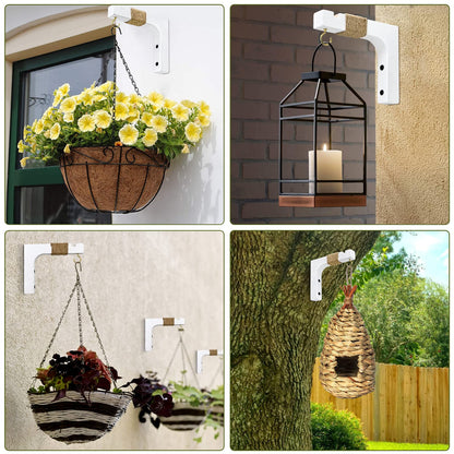 Micovay 2 Pack Plant Hanger Hooks for Indoor Hanging Plants, Farmhouse Wooden Hanging Basket Wall Hooks for Outdoor Flower Pots Lanterns Wind Chime Lights Garden Decoration