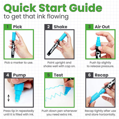 5 Green Chalkboard Chalk Pens - Green Dry Erase Markers for Blackboard, Chalkboard Signs, Windows, Glass | Variety Pack - Fine & Jumbo Size Ink Pen (1mm, 3mm, 6mm, 10mm, 15mm)