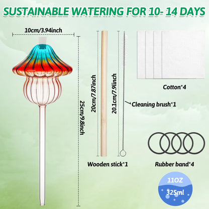 Kaimfdg 11 oz Large Plant Watering Globes Mushroom, Gradient Color Glass Watering Bulbs, Self Watering Planter Insert, Self Watering Globes - Vacation Plant Watering Devices for Travel (Large 4-Pack)