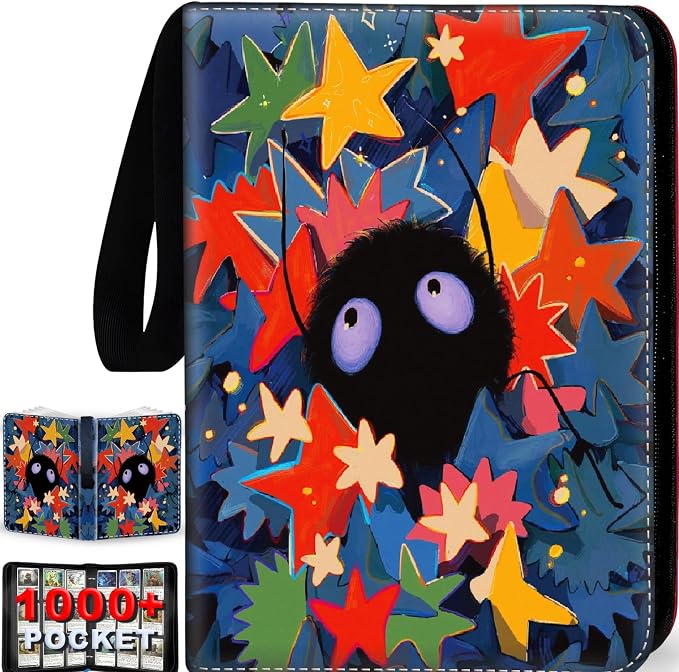1008 Cute Card Binder 9 Pocket, 3-Ring Trading Card Binder with 56 Page Removable Sleeves, High Storage Waterproof Trading Card Holder Collection Card Album Organizer Case for TCG Cards - Star