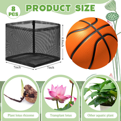 Beeveer 8 Pcs Pond Plant Baskets, Square Reusable Aquatic Planting Bags Breathable Mesh Garden Water Plant Pot for Water Lily Gladiolus Bog and Terrestrial Plants (7 Inch,Square)