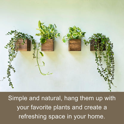 LaLaGreen Wood Planter Boxes for Indoor Plants (4x4 Inch, 6 Pack) Small Square Wall Mounted Planters Flower Pot, Herb Wooden Box Hanging Plant Holder Outdoor Balcony Vertical Garden Modern Home Decor