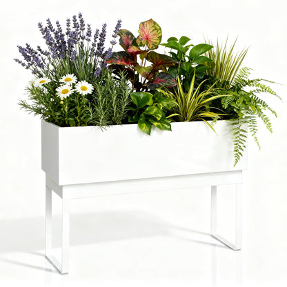 Worth Raised Metal Planter Box with Legs, 30"x12.5"x24" Elevated Garden Bed for Indoor & Outdoor Use – Glossy White Galvanized Steel Planter with Drainage Hole & Plug for Vegetables, Flowers & Herbs