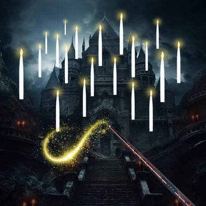 JOYIN 20Pcs Halloween Floating Candles with Wand Remote Flickering Warm Light Taper Magic Hanging Candles with 2 Light Mode and Timer Flameless LED Candle for Halloween Window Decorations Party Gift