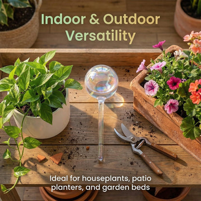 Reifier 4-Pack Large Iridescent Self Watering Globes - Self Watering Bulbs for Indoor & Outdoor Plants - Hand-Blown Water Globes - Aqua Globes for Plants - Measures 8.8" L x 3" D / 7 oz