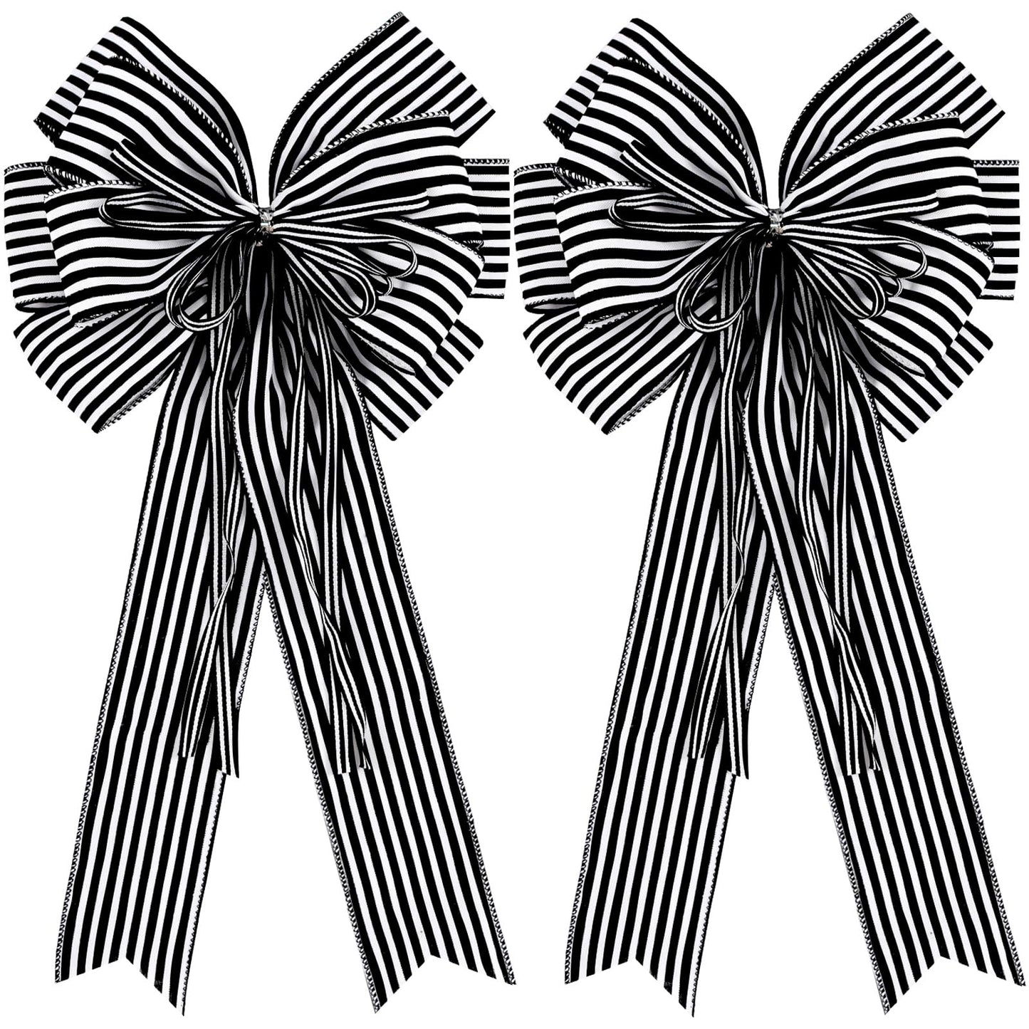 Hongsome 2 Pack Black White Stripe Halloween Fall Bows for Wreaths,12”x20”Black and White Christmas Decorations Bow for Tree Topper Gothic Spooky Holiday Birthday Party Wall Home Front Door