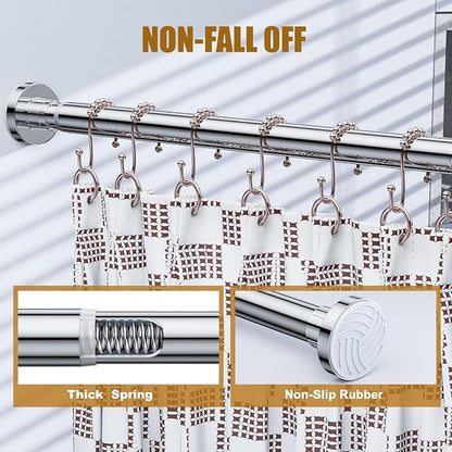 Ausemku Shower Curtain Rod Tension, 32-104 Inch Adjustable Heavy Duty Spring Tension Curtain Rod, No Drill Stainless Steel Telescoping Rod for Bathroom, No Rust, Silver