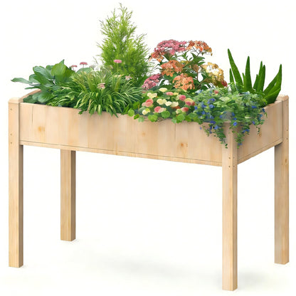 DUMOS Raised Garden Bed with Legs, 48x24x30 Inch Planter Box Outdoor with Liner for Herbs/Flowers/Vegetables, Elevated Wooden Garden Bed for Patio, Balcony and Backyard, Soft Wood
