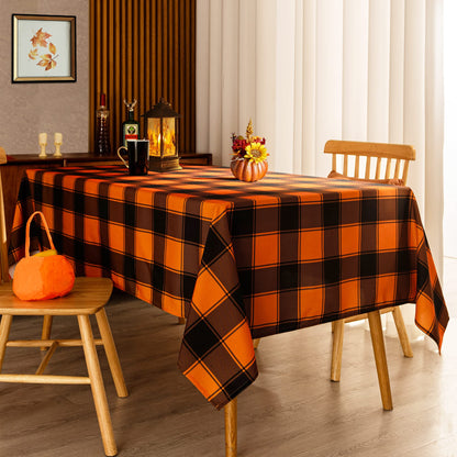 MikiUp Checkered Rectangle Halloween Tablecloth - Waterproof, Wrinkle Resistant and Washable Gingham Table Cloth Decorative Table Cover for Party, Orange/Black 60 x 84 Inch