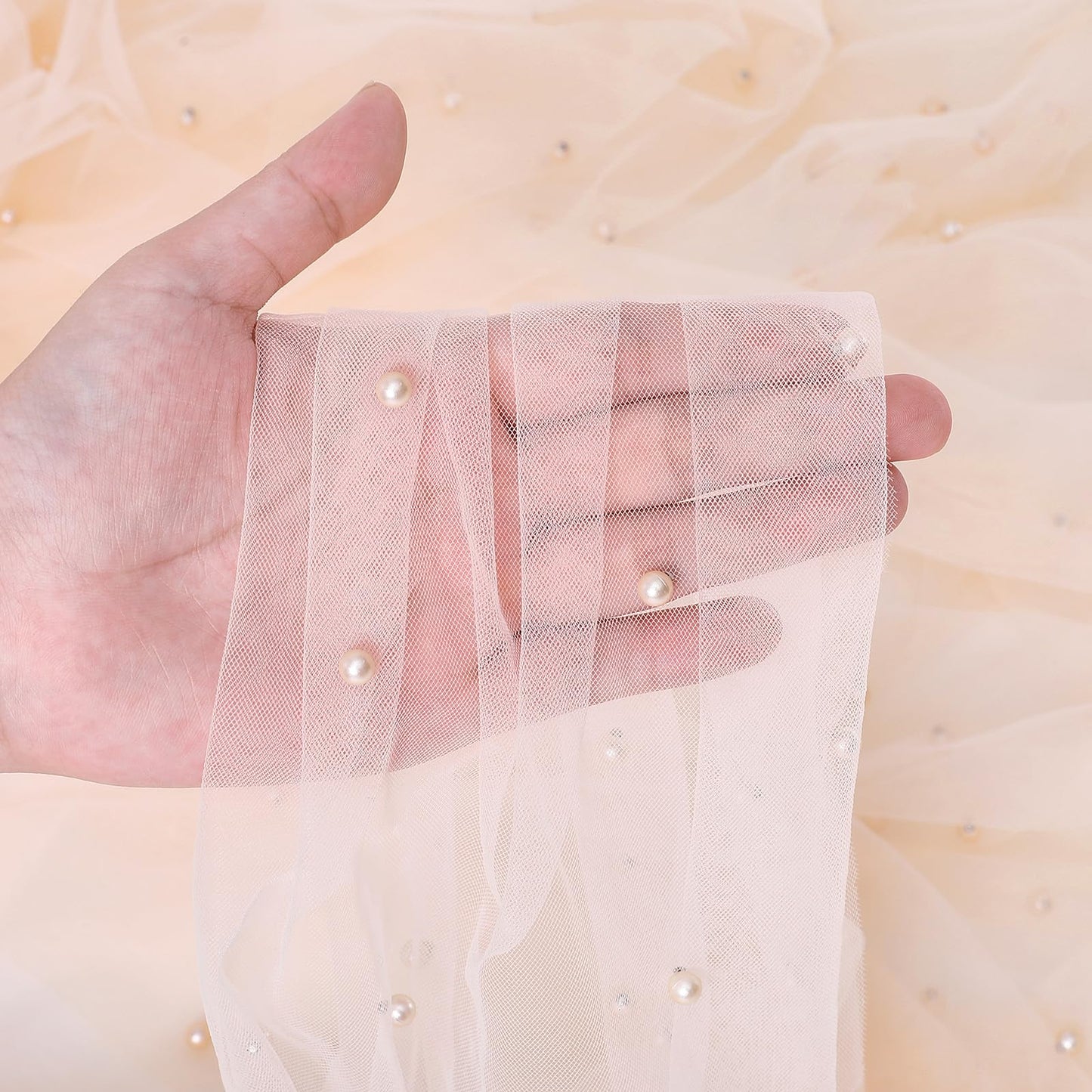 QueenDream Wedding Chair Sashes Aisle Decorations: Champagne Pearls Chair Cover 16 Pack 8FT Long Tulle Draping Fabric Reception Church
