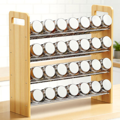 Nieifi Transparent & Wooden Spice Rack Rustproof, without Seasoning Jars,4-Tier ABS Plastic Spice Rack Organizer for Cabinet and Countertop,Thickened Corrosion-Resistant-Tiered Spice Rack