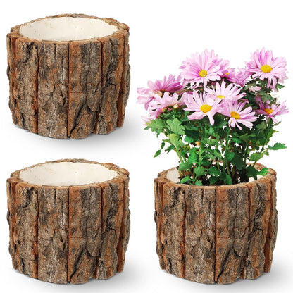 Toddmomy 3 Pcs Wood Flower Pots Natural Bark Planters Rustic Wooden Buckets for Indoor Outdoor Plant Pots Home Garden Decor 4.72X4.72X3.93In