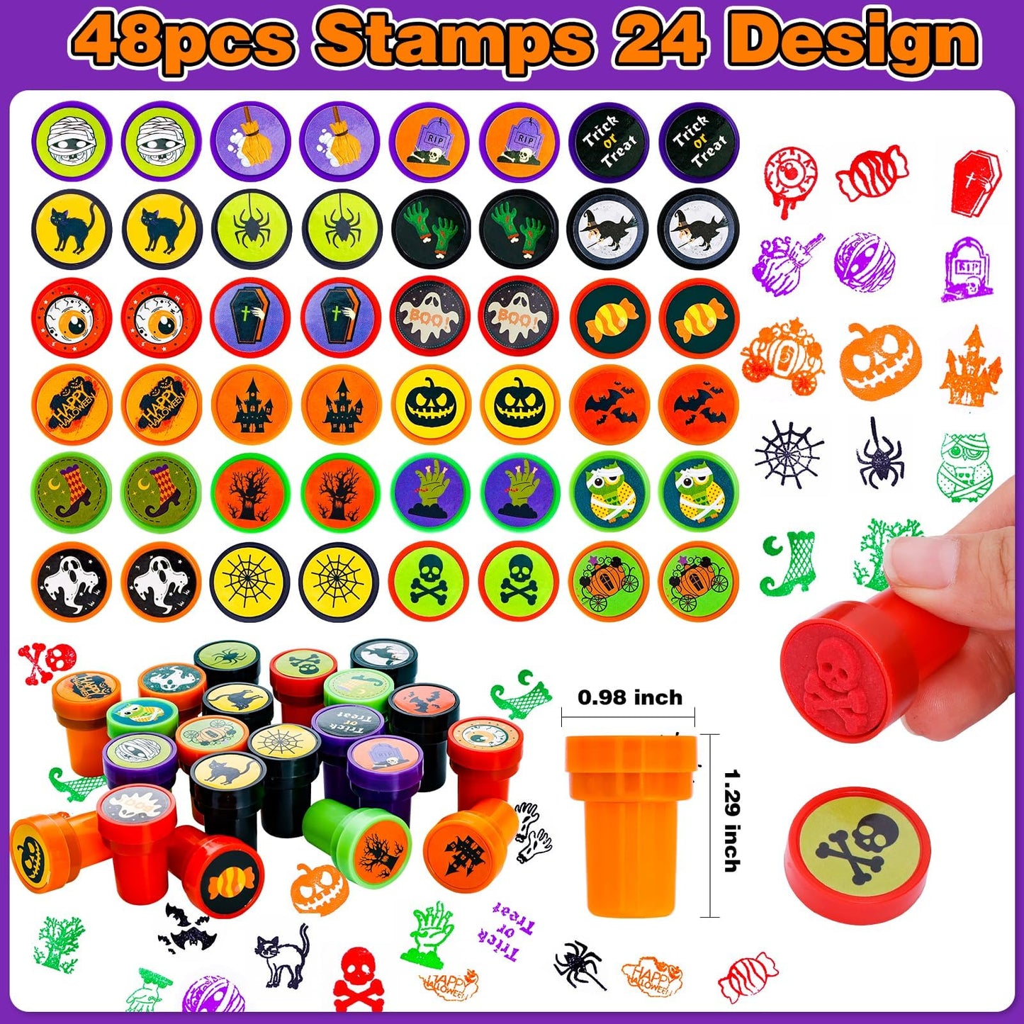 Thuodo Halloween Party Favors for Kids Toys 264pcs Halloween Prizes Bulk for Kids, Goody Bag Fillers including Stamper Tattoos Slap Bracelets Rubber Bracelets Treats Non Candy Party Supplies