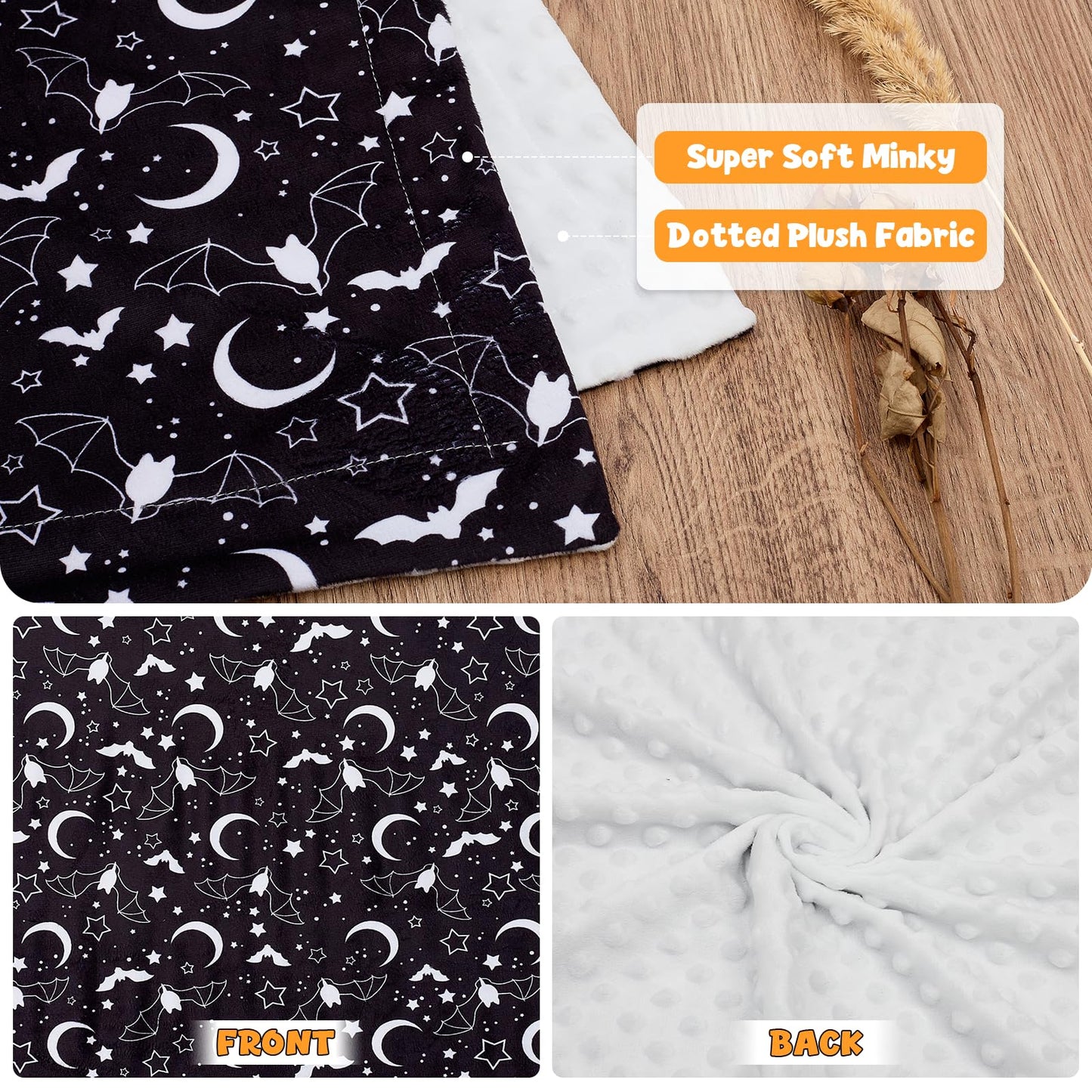 Baby Blanket for Boys Girls Super Soft Double Layer Minky with Dotted Backing Cute Cow Crib Receiving Blanket Bed Throws for Newborns Nursery Stroller Toddler 30 x 40 Inch (Halloween Bat)