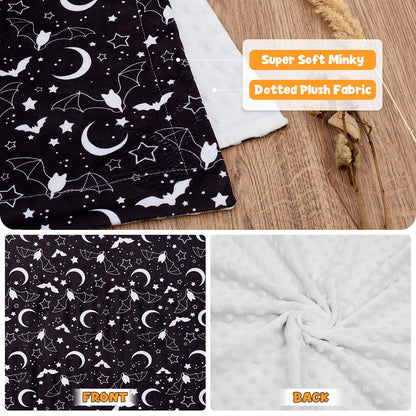 Baby Blanket for Boys Girls Super Soft Double Layer Minky with Dotted Backing Cute Cow Crib Receiving Blanket Bed Throws for Newborns Nursery Stroller Toddler 30 x 40 Inch (Halloween Bat)